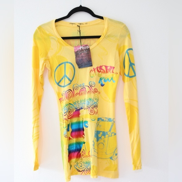 NWT Christian Audigier Crystal Rock Women Medium Hippie Free Spirit Y2K Top - Picture 1 of 7